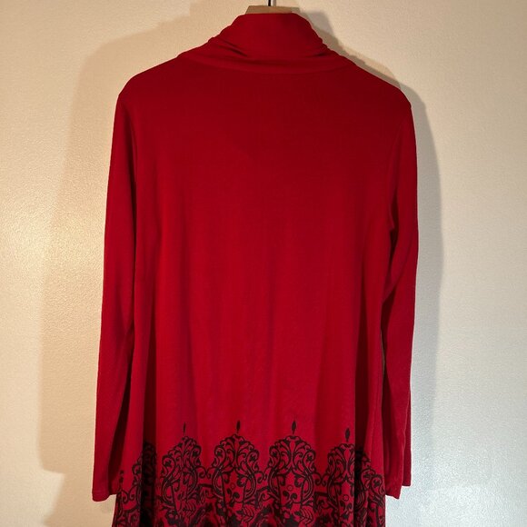 Muisey Red Long Tunic with Shawl Collar and Black Decorative Trim Size L - Picture 5 of 11